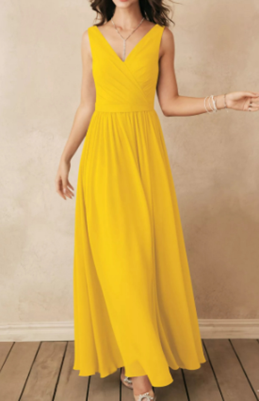 AW BRIDAL 2 XS mustard yellow chiffon Gwyneth bridesmaid maxi dress NEW B36